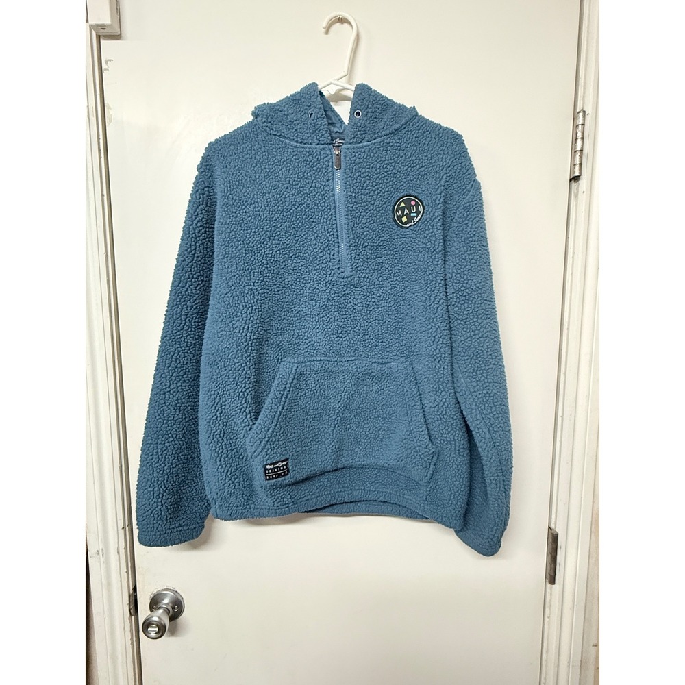Maui and Sons Blue Sherpa Fleece Quarter Zip Hoodie Mens Small Surf Pullover